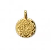 Breloque médaille ronde motif fleur ou rosace 8 mm Doré à l'or fin x1