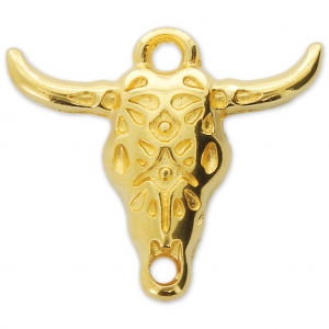 Pendentif intercalaire tête taureau crâne de buffle ethnique 21 mm Doré à l'or fin x1