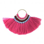 Pendentif éventail avec pompons en coton 80x55 mm Fuchsia/doré x1|raw }}