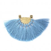Pendentif éventail avec pompons en polyester 80x55 mm Baby Bleu/doré x1|raw }}