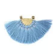 Pendentif éventail avec pompons en polyester 80x55 mm Baby Bleu/doré x1