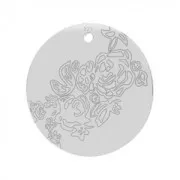Breloque médaille ronde motif rose 16 mm en Argent 925 x1