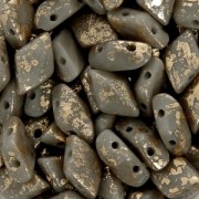 Perles en verre Gemduo 2 trous 8x5 mm Opaque Grey Gold Splash x10g|raw }}