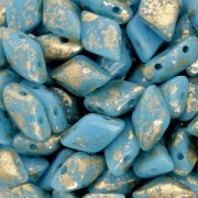 Perles en verre Gemduo 2 trous 8x5 mm Turquoise Gold Splash x10g|raw }}