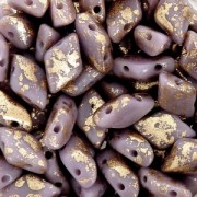 Perles en verre Gemduo 2 trous 8x5 mm Opaque Lilas Gold Splash x10g|raw }}