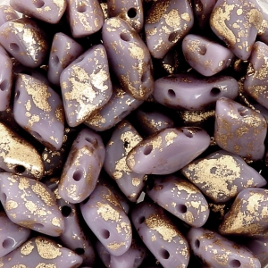 Perles en verre Gemduo 2 trous 8x5 mm Opaque Lilas Gold Splash x10g