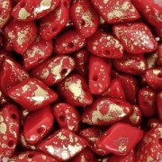 Perles en verre Gemduo 2 trous 8x5 mm Red Coral Gold Splash x10g|raw }}