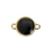 Intercalaire rond en métal et résine époxy 2 anneaux 17x12 mm Doré à l'or fin/Noir x1|raw }}