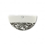 Intercalaire demi-lune motif floral 2 trous 29.5x15 mm Placage Argent fin vieilli x1|raw }}