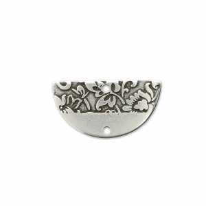 Intercalaire demi-lune motif floral 2 trous 23x12 mm Placage Argent fin vieilli x1