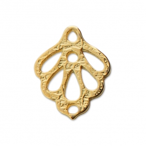 Pendentif intercalaire feuille ajourée surface striée 15x12 mm Doré à l'or fin x1