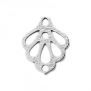 Pendentif intercalaire feuille ajourée surface striée 15x12 mm Placage Argent fin vieilli x1