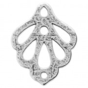 Pendentif intercalaire feuille ajourée surface striée 30x24 mm Placage Argent fin vieilli x1|raw }}