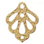 Pendentif intercalaire feuille ajourée surface striée 30x24 mm Doré à l'or fin x1