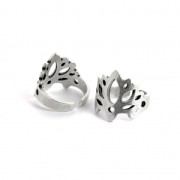 Bague ajustable pour femme fleur de lotus 19 mm Placage Argent fin vieilli x1|raw }}