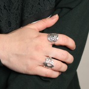 Bague ajustable pour femme fleur de lotus 19 mm Placage Argent fin vieilli x1