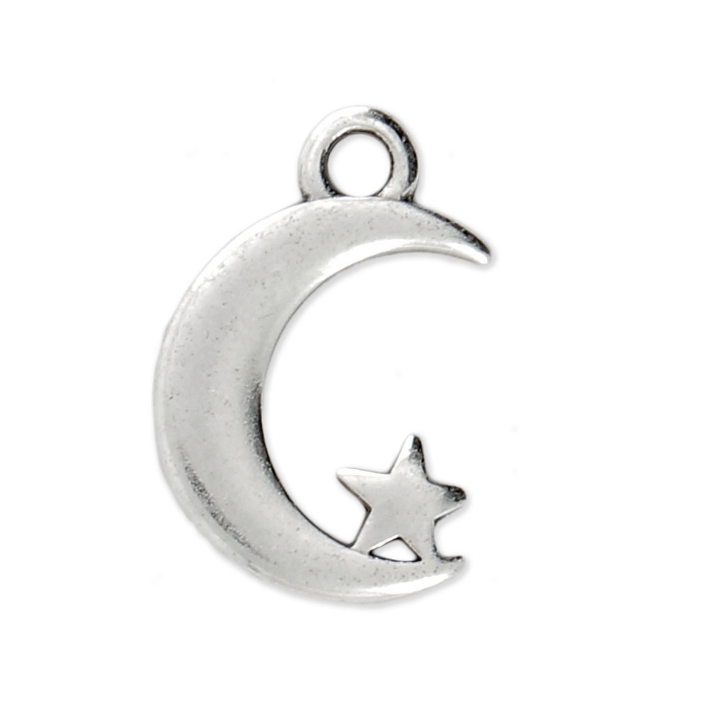 Breloque Croissant De Lune Et étoile 17x11 Mm Argenté Vieilli X1
