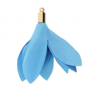 Pompon en tissu imitation satin 35 mm avec attache - Bleu x1