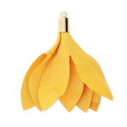 Pompon en tissu imitation satin 35 mm avec attache - Moutarde x1