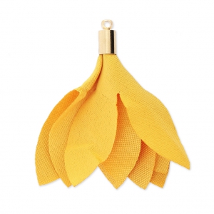 Pompon en tissu imitation satin 35 mm avec attache - Moutarde x1