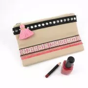 Pompon imitation coton 35 mm Bleu / Doré x1