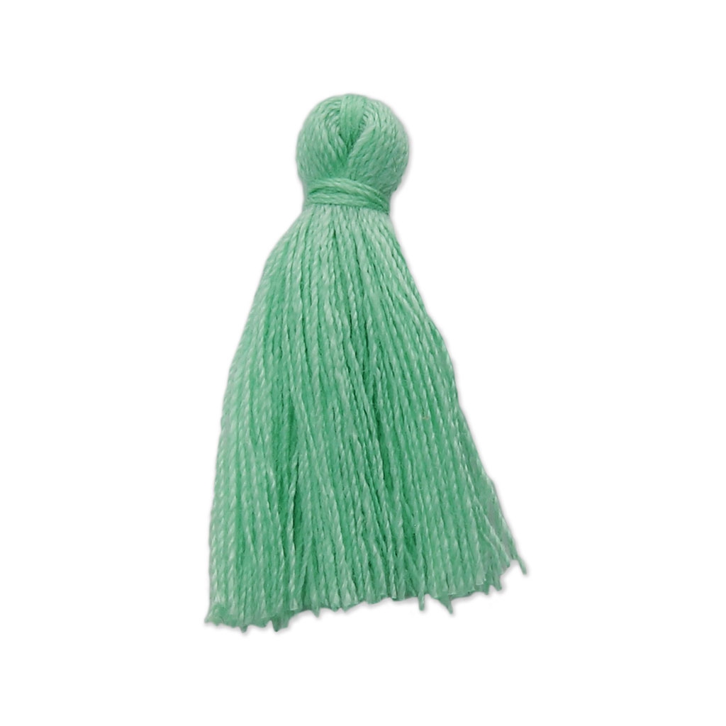 Lot De 3 Breloques Pompons/glands En Coton Bleu Vert Doré 25mm - Création Bijoux