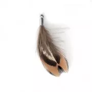 Plume de faisan rayée avec embout rhodié pour bijoux fantaisie 35 mm Marron/Noir x1