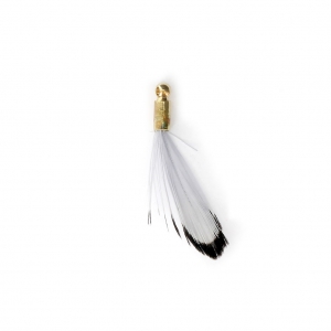 Plume de faisan rayée avec embout doré pour bijoux fantaisie Gris/Noir 25 mm x1
