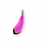 Plume de faisan rayée embout rhodié pour bijoux fantaisie Fuchsia/Noir 25 mm x1