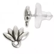 Clous d'oreilles Fleur de lotus avec anneau 11.5x9.5 mm argenté vieilli x2