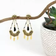 Chaîne perlée de perles en verre 1.7 mm Doré / Noir / Multi Gris x50cm