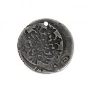 Pendentif rond motif fleur 21.5 mm étain vieilli x1