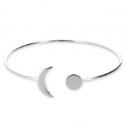 Bracelet jonc ouvert demi-lune et disque 8 mm en laiton rhodié x1|raw }}