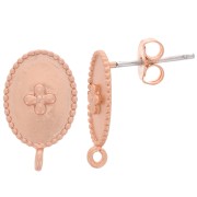 Clous d'oreilles ovales motif Croix avec anneau 14x9 mm - Doré rose x2|raw }}