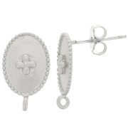 Clous d'oreilles ovales motif Croix avec anneau 14x9 mm - Rhodié x2
