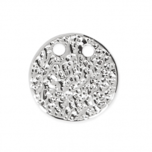 Pendentif double trous rond martelé 10 mm - rhodié x1