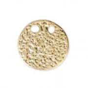 Pendentif double trous rond martelé 10 mm - Doré à l'or fin satiné x1