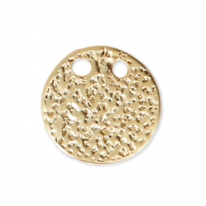 Pendentif double trous rond martelé 10 mm - Doré à l'or fin satiné x1