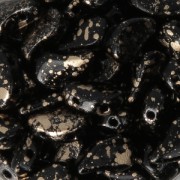 Perles en verre tchèque deux trous Paisley Duo 9x5.5 mm Jet Gold Splash x10g|raw }}