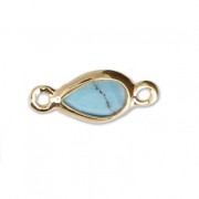 Intercalaire goutte 2 anneaux imitation gemme Turquoise 12x5.5mm Doré à or fin x1