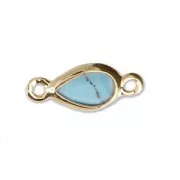 Intercalaire goutte 2 anneaux imitation gemme Turquoise 12x5.5mm Doré à or fin x1