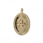 Breloque médaille ovale motif croix 14x8.5 mm Doré à l'or fin x1