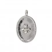 Breloque médaille ovale motif croix 14x8.5 mm rhodié x1