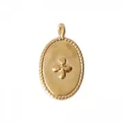 Breloque médaille ovale motif croix 14x8.5 mm Doré à l'or fin satiné x1