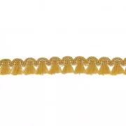 Galon de petits pompons et pampilles à frange 13 mm Moutarde/doré x1m