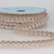 Galon de petits pompons et pampilles à frange 13 mm Beige/doré x1m