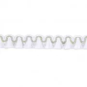 Galon de petits pompons et pampilles à frange 13 mm Blanc/doré x1m