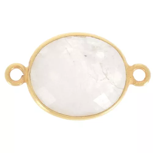 Intercalaire 2 anneaux pierre facettée 11x13mm Argent 925 Plaqué Or/Pierre de Lune