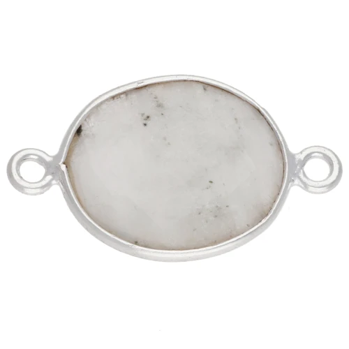 Intercalaire 2 anneaux pierre facettée 11x13mm serti Argent 925 / Pierre de Lune