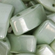 Perles en verre tchèque Carrier Bead 2 trous 9x17 mm Opaque Light Green Ceramic Look x10